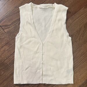 Cream Button Up Ribbed Knit Top